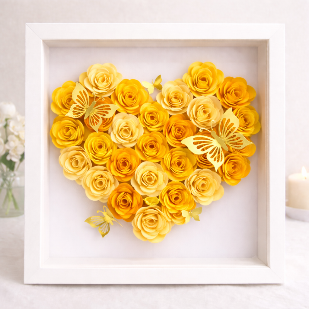 Personalised Flower Heart Shadow Box Frame 25x25cm - Handmade in Ireland