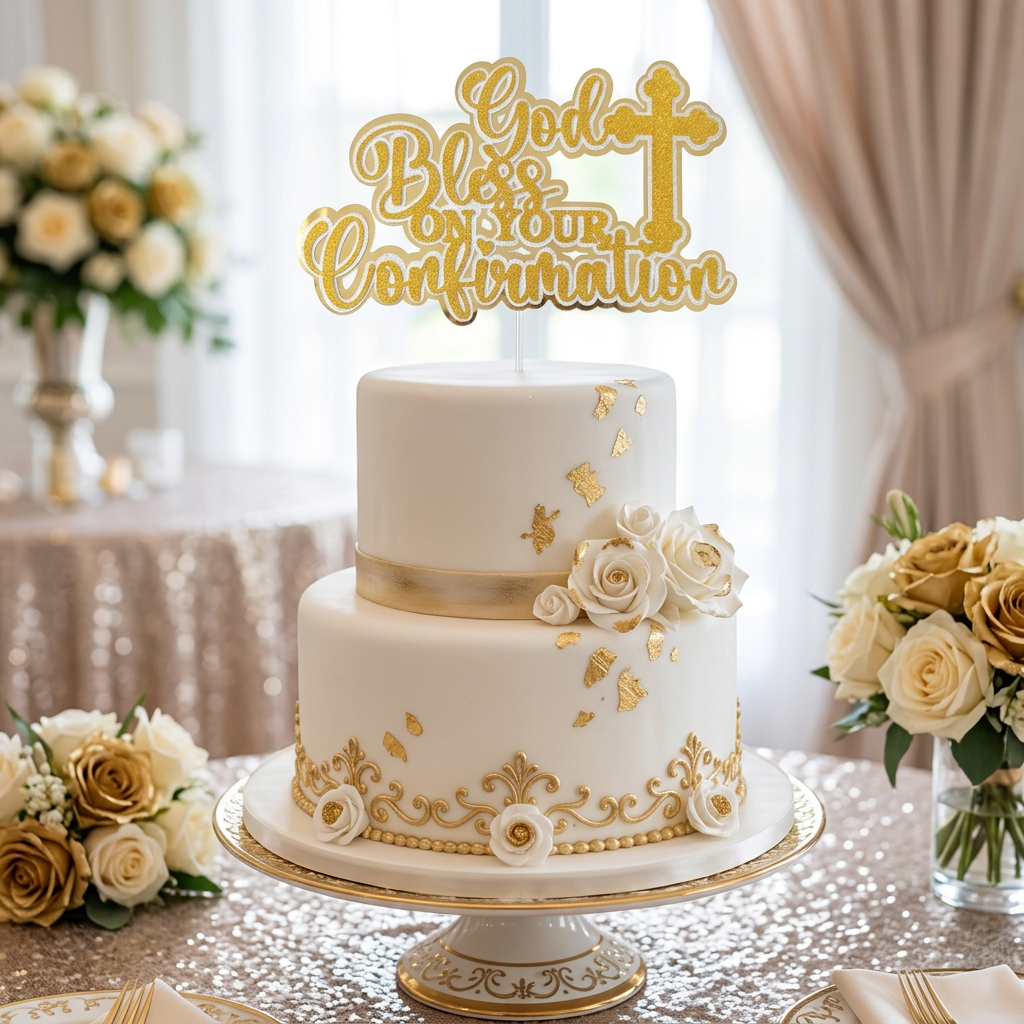 Handmade Cake Topper | Printarelle | Bold, warm, and beautifully crafted, this God Bless On Your Confirmation cake