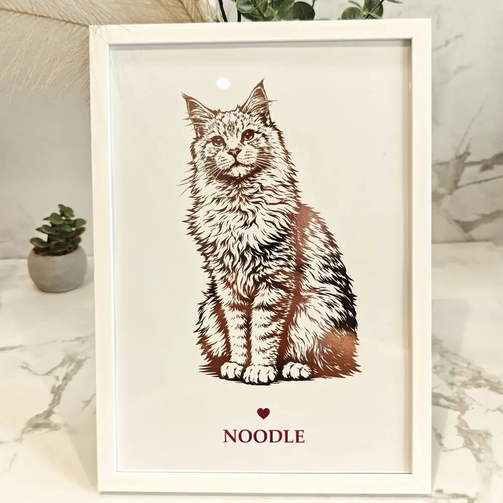 Printarelle gold foil cat print in frame - Noodle