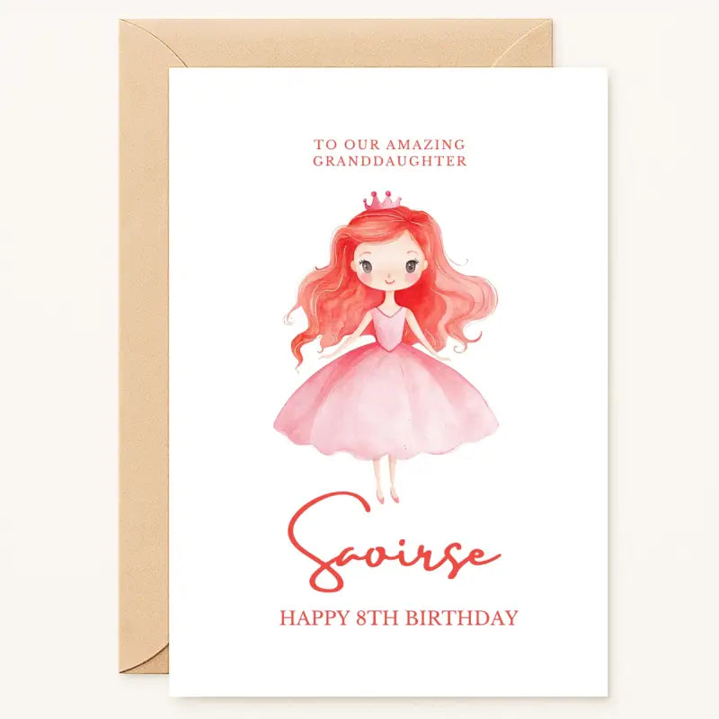 Birthday Princess Card for Girl – Personalised Card - Greeting Card
