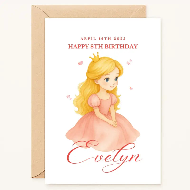 Personalised Birthday Card – Princess with Crown for Girls - Greeting Card