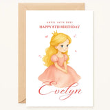 Personalised Birthday Card – Princess with Crown for Girls - Greeting Card