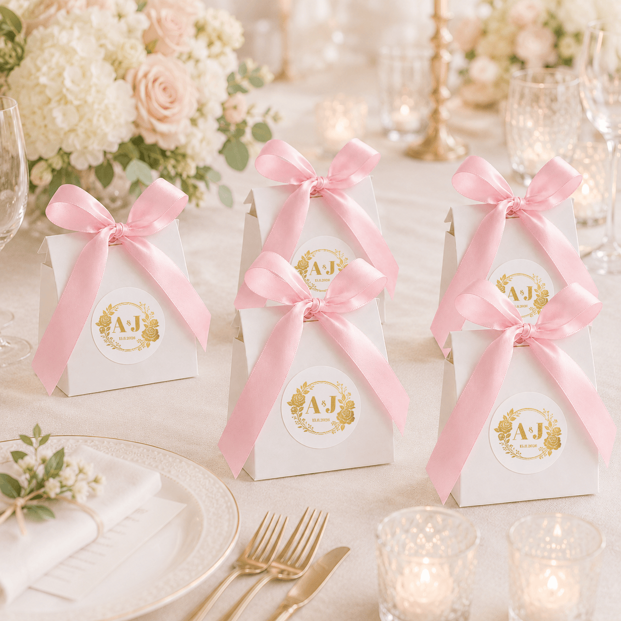 Monogram Wreath Wedding, Foil Sticker Favour Box