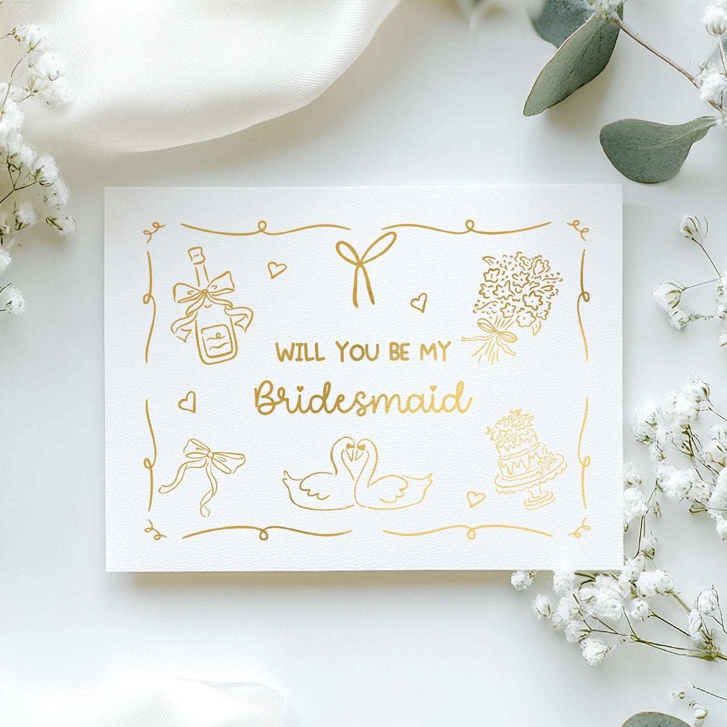 Will You Be My... Gold Foil Wedding Party Card | Bridesmaid Question Card - gold foil, real gold foil, real gold,