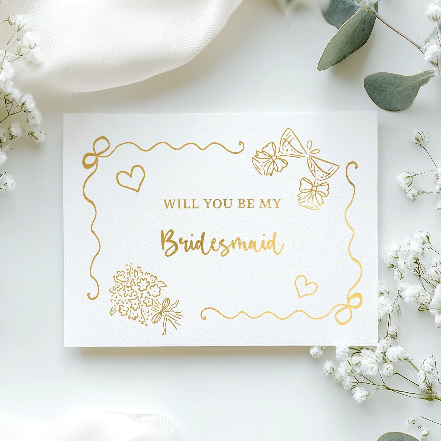 Will You Be My... Gold Foil Wedding Party Card | Bridesmaid Card - gold foil, real gold foil, real gold, flower girl,