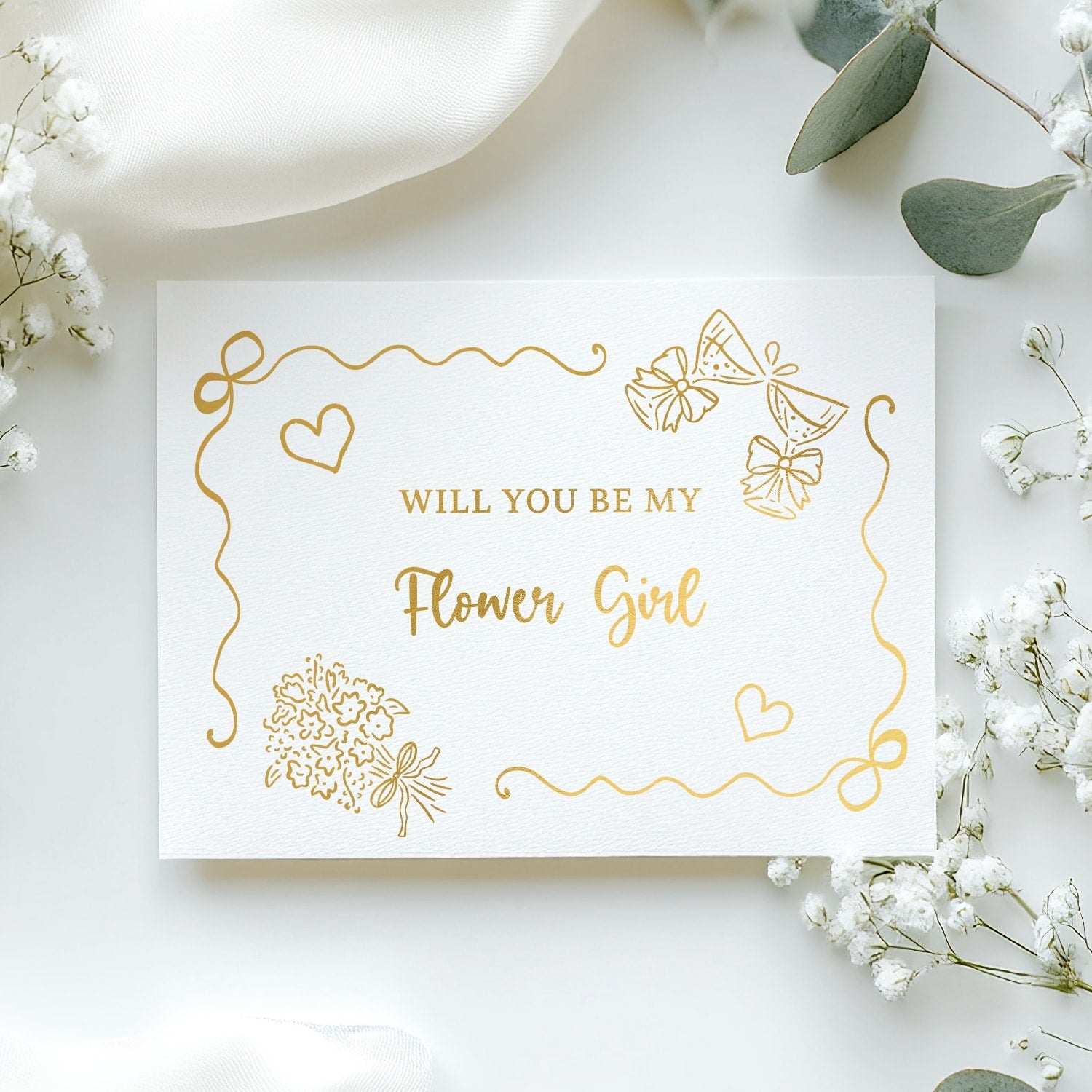 Will You Be My... Gold Foil Wedding Party Card | Bridesmaid Card - gold foil, real gold foil, real gold, flower girl,
