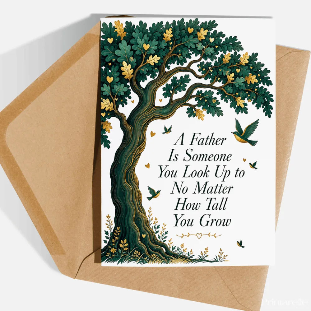 Handmade Greeting Card | Printarelle | A quietly moving card for a much-loved father. A majestic oak tree spreads