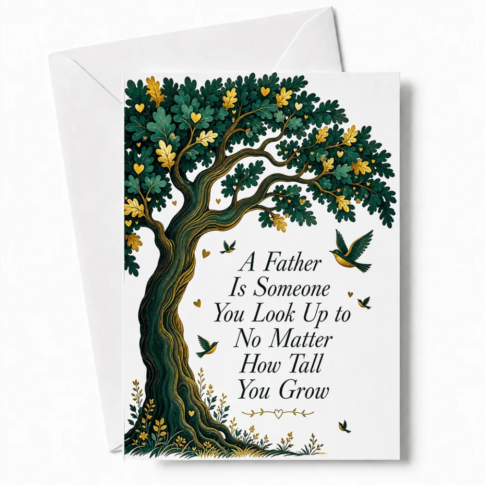 Handmade Greeting Card | Printarelle | A quietly moving card for a much-loved father. A majestic oak tree spreads