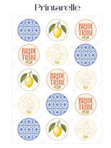 Printarelle dolce vita hen party cupcake toppers with blue tile patterns yellow lemons and warm orange script designs