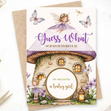 Baby Girl Gender Reveal Scratch Card – Guess What? | Fairy Mushroom House - Greeting Card - Printarelle