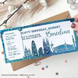 Barcelona Spain - Personalised City Destination Travel Ticket | Any Destination Reveal - teal holographic, travel