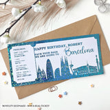 Barcelona Spain - Personalised City Destination Travel Ticket | Any Destination Reveal - teal holographic, travel