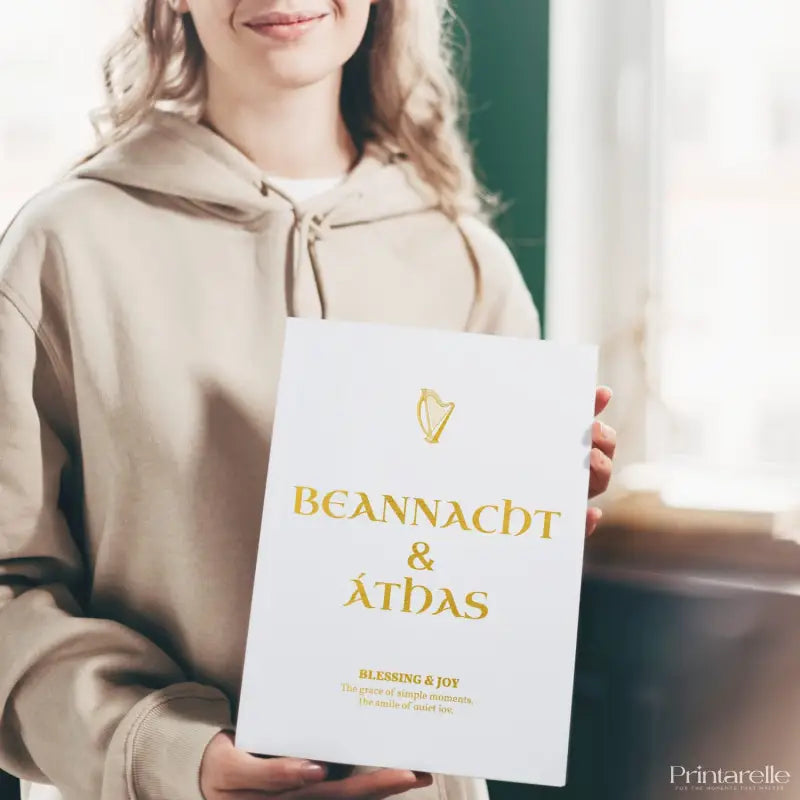 Beannacht & Áthas Irish Gold Foil Print - Prints - Printarelle