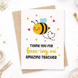 Bee Teacher Thank You Card – Teacher Appreciation Gift - Greeting Card - Printarelle