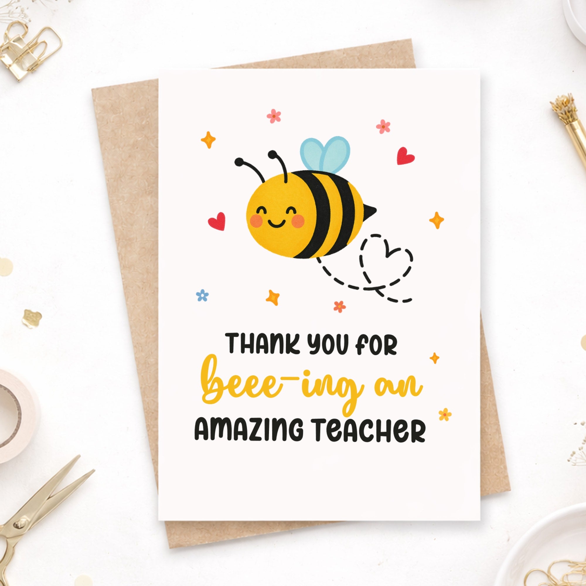 Bee Teacher Thank You Card – Teacher Appreciation Gift - Greeting Card - Printarelle