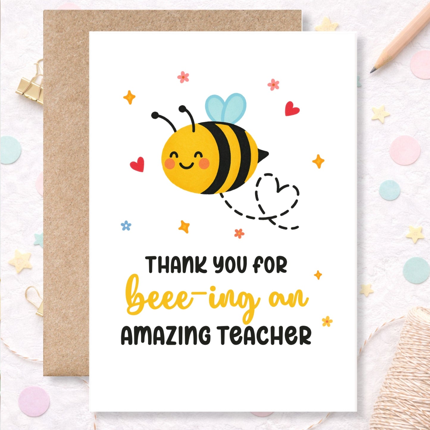 Bee Teacher Thank You Card – Teacher Appreciation Gift - Greeting Card - Printarelle