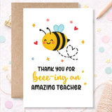Bee Teacher Thank You Card – Teacher Appreciation Gift - Greeting Card - Printarelle