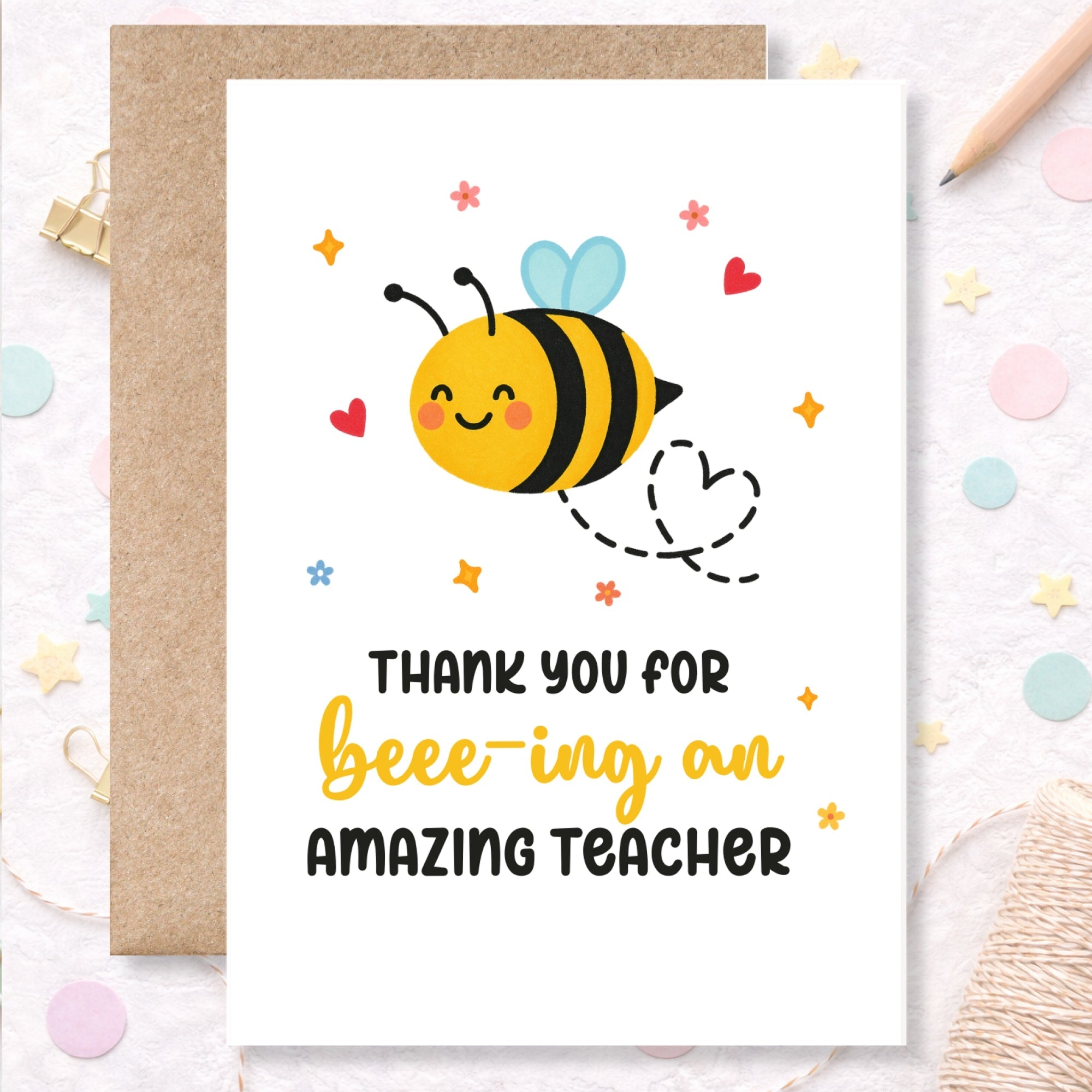 Bee Teacher Thank You Card – Teacher Appreciation Gift - Greeting Card - Printarelle