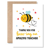 Bee Teacher Thank You Card – Teacher Appreciation Gift - Greeting Card - Printarelle