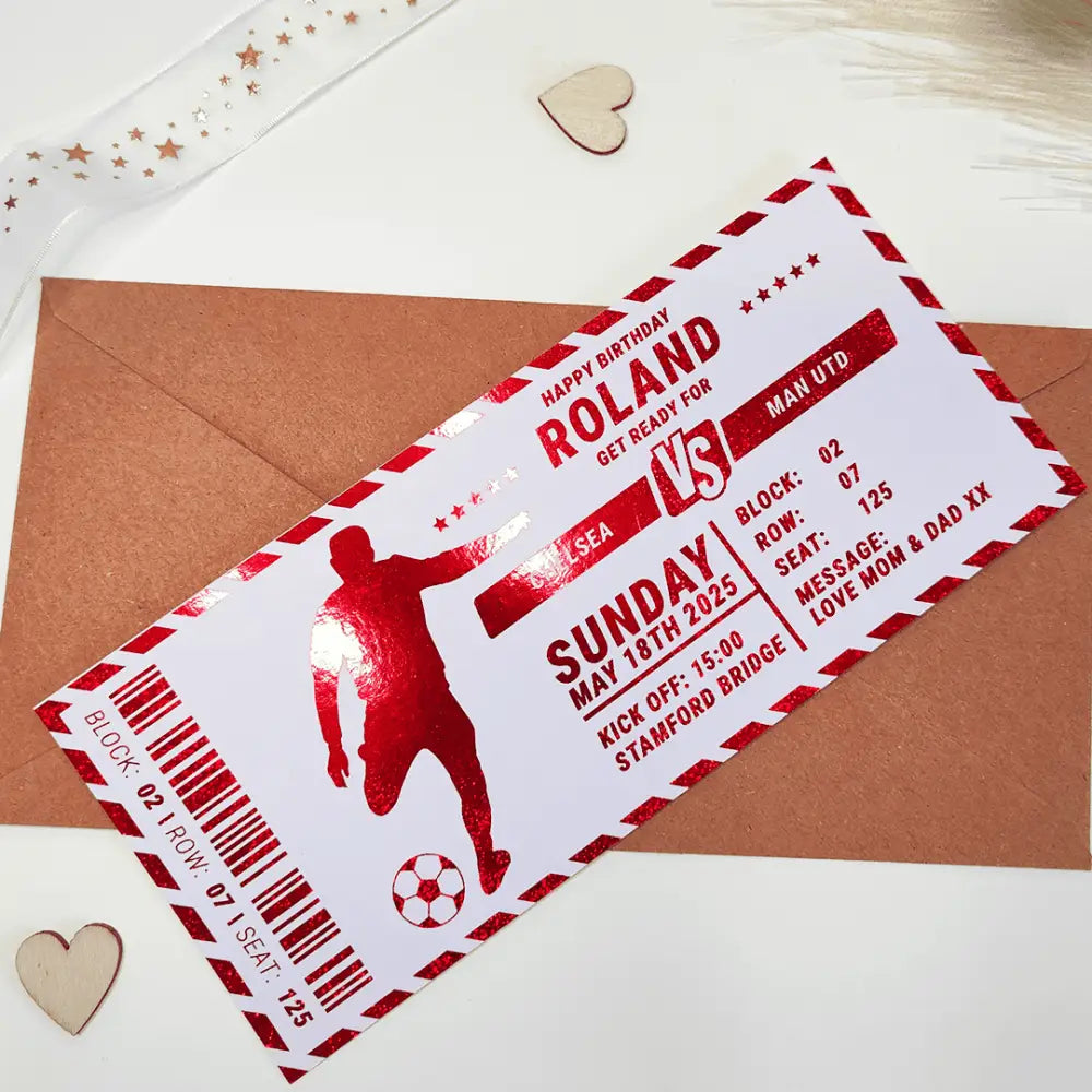 Personalized Foil Football Ticket – Custom Match Day Gift - Foil Ticket