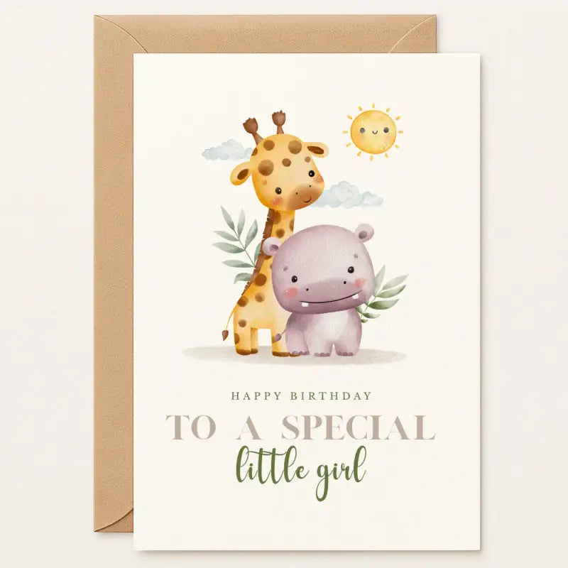 Birthday Card – Cute Safari Design for Little Girl - Greeting Card
