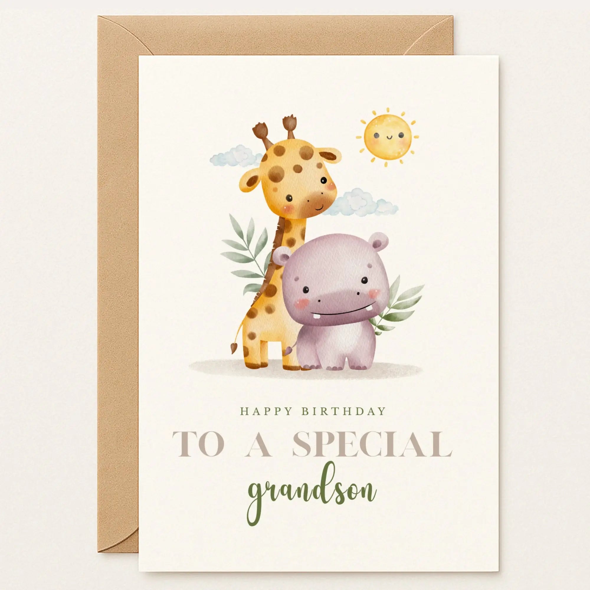 Birthday Card – Safari Animals for Grandson - Greeting Card