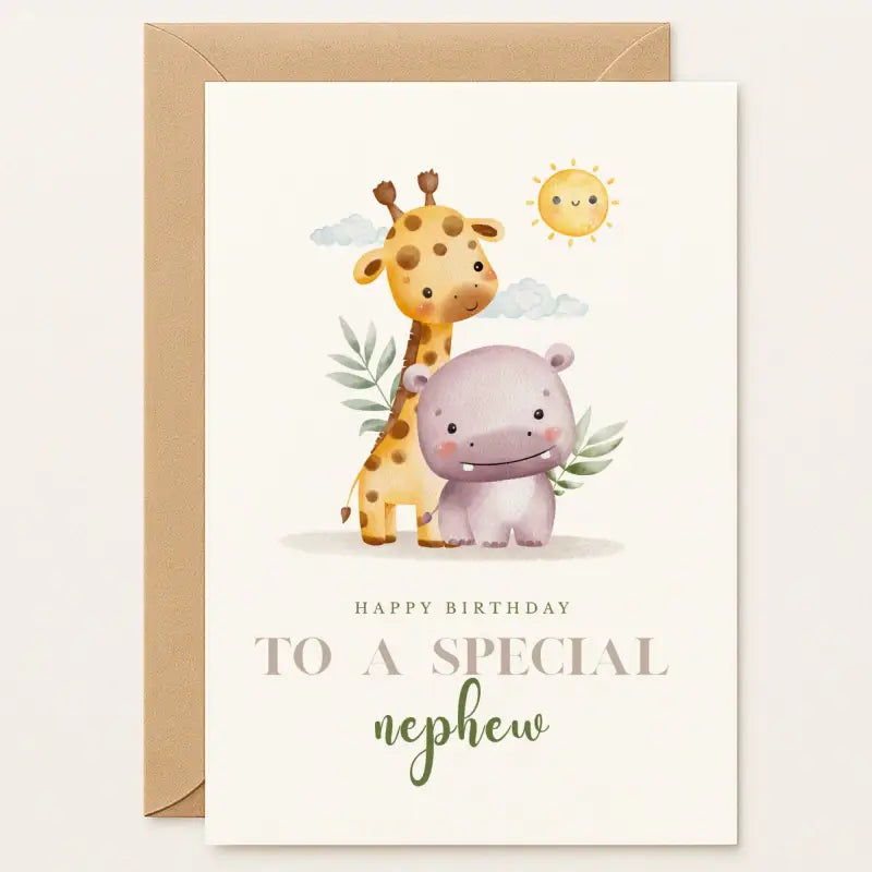 Birthday Card – Safari Animals for Nephew - Greeting Card
