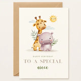 Birthday Card – Safari Animals for Niece - Greeting Card