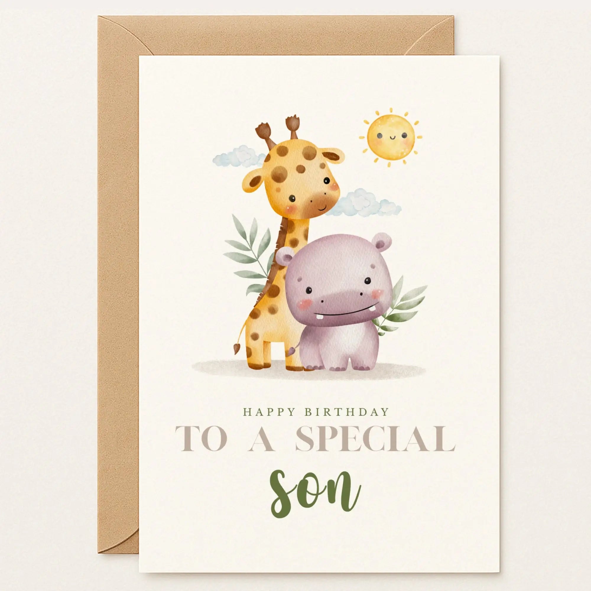 Birthday Card – “To a Special Son” Safari Animals - Greeting Card
