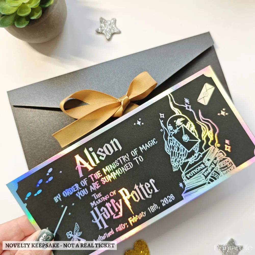Black Foil Harry Potter Ticket | Luxury Hogwarts Acceptance Letter - harry potter, black cardstock, premium black