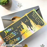 Black Foil Harry Potter Ticket | Luxury Hogwarts Acceptance Letter - harry potter, black cardstock, premium black