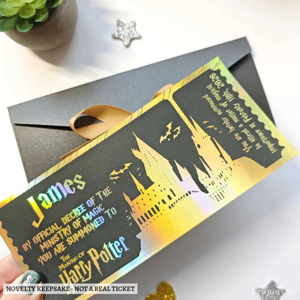 Black Foil Harry Potter Ticket | Luxury Hogwarts Acceptance Letter - harry potter, black cardstock, premium black