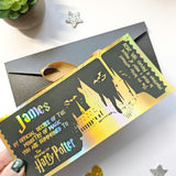 Black Foil Harry Potter Ticket | Luxury Hogwarts Acceptance Letter - Foil Ticket - Printarelle