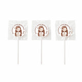 White personalised lollipop favours with clear wrappers and olivia’s confirmation day girl illustration for blessed day events