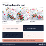 Block by block elves arrival and goodbye letter set with christmas eve elf letters on heavy paper with festive trees and snowflakes
