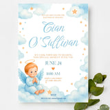 Blue Angel Baptism Invitation | Personalised Christening Invite - blue angel baptism, blue angel, angel baptism,
