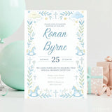 Blue Rocking Horse Boy Baptism Invitation - blue rocking horse, blue rocking, rocking horse, baptism invitation,