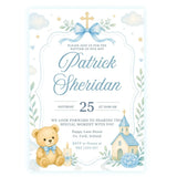 Blue Teddy Bear Church Boy Baptism Invitation - teddy bear, blue teddy bear, teddy bear church, blue teddy, bear church