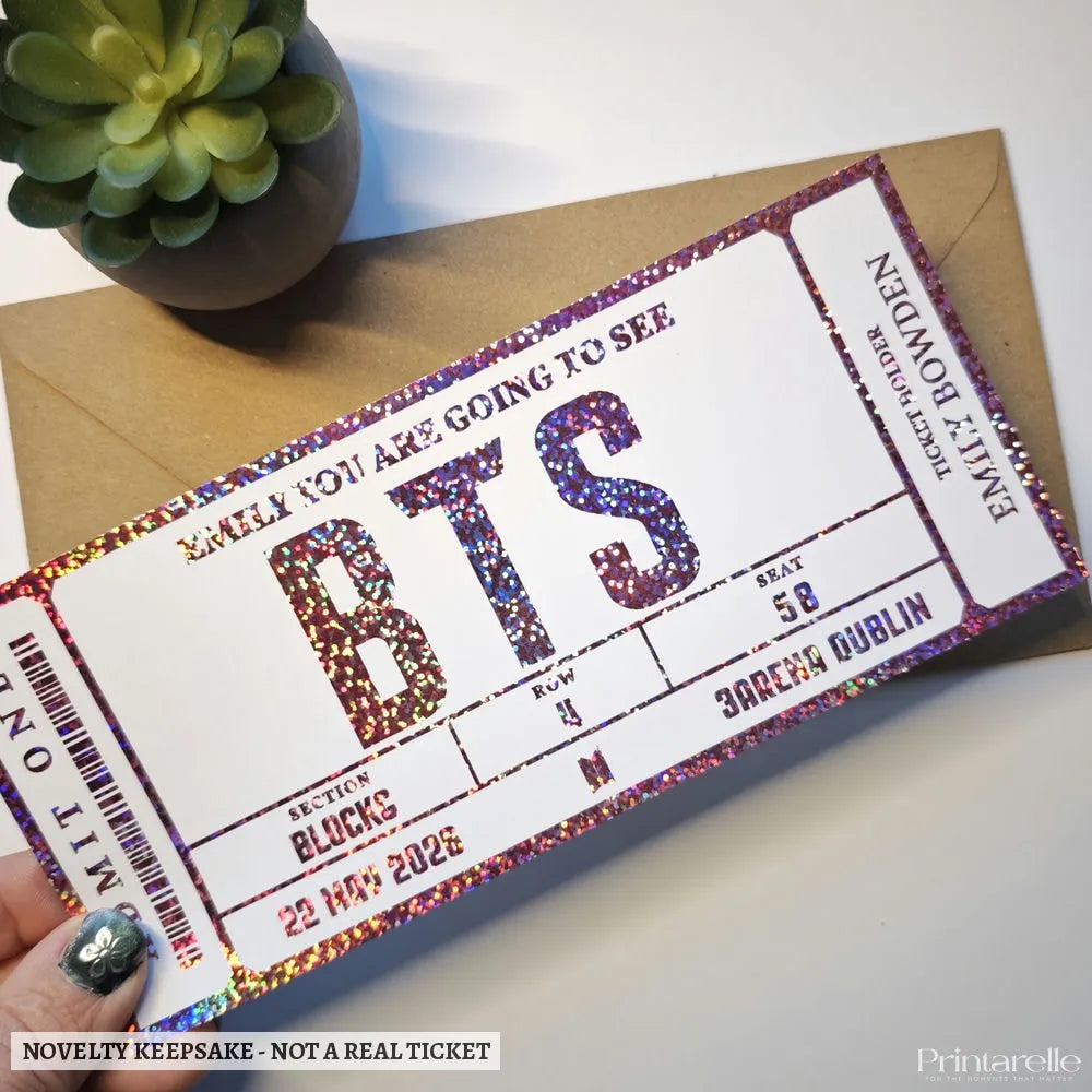 BTS Concert Foil Ticket | Personalised Keepsake Gift - bts concert foil, gift reveal, concert surprise, personalized