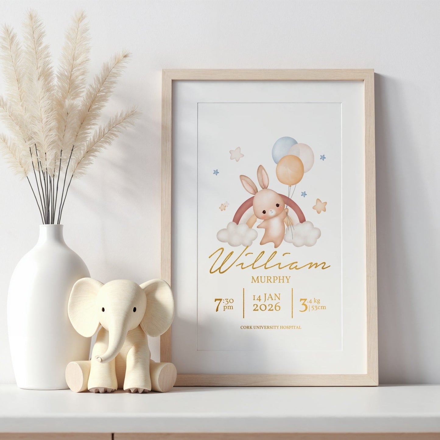 Bunny Baby Girl Name Nursery Print Personalised - Prints - Printarelle