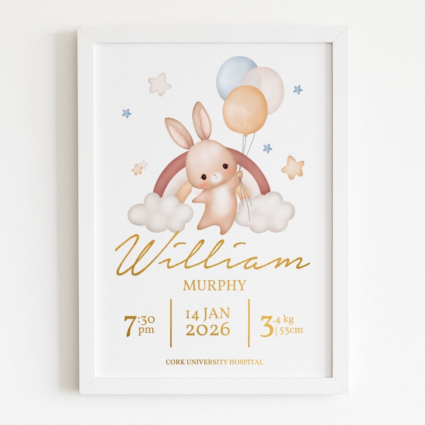 Bunny Baby Girl Name Nursery Print Personalised - Prints - Printarelle