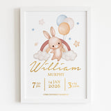 Bunny Baby Girl Name Nursery Print Personalised - Prints - Printarelle