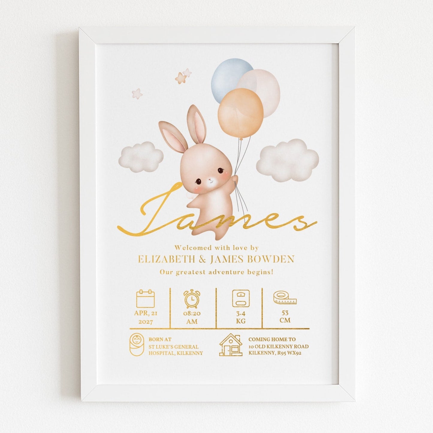 Bunny Personalised Baby Name Print For Nursery - Prints - Printarelle