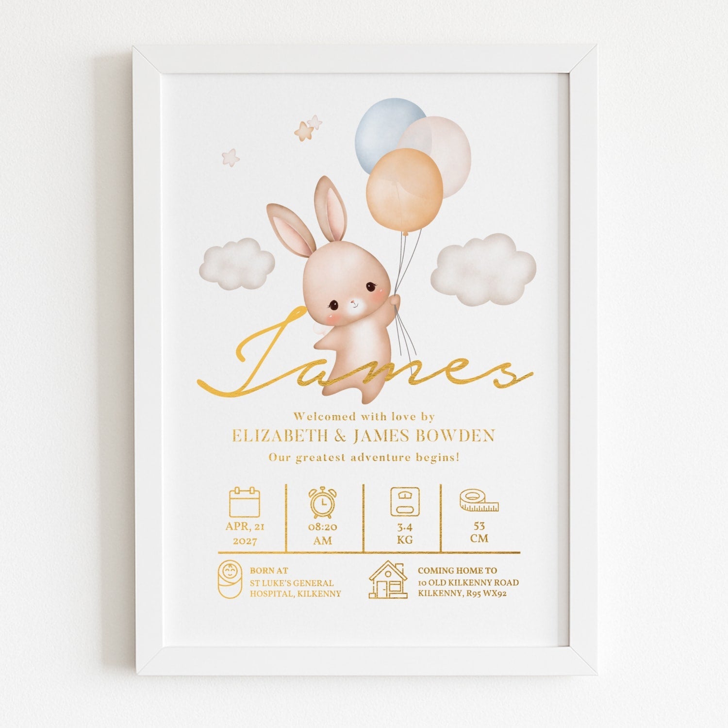 Bunny Personalised Baby Name Print For Nursery - Prints - Printarelle