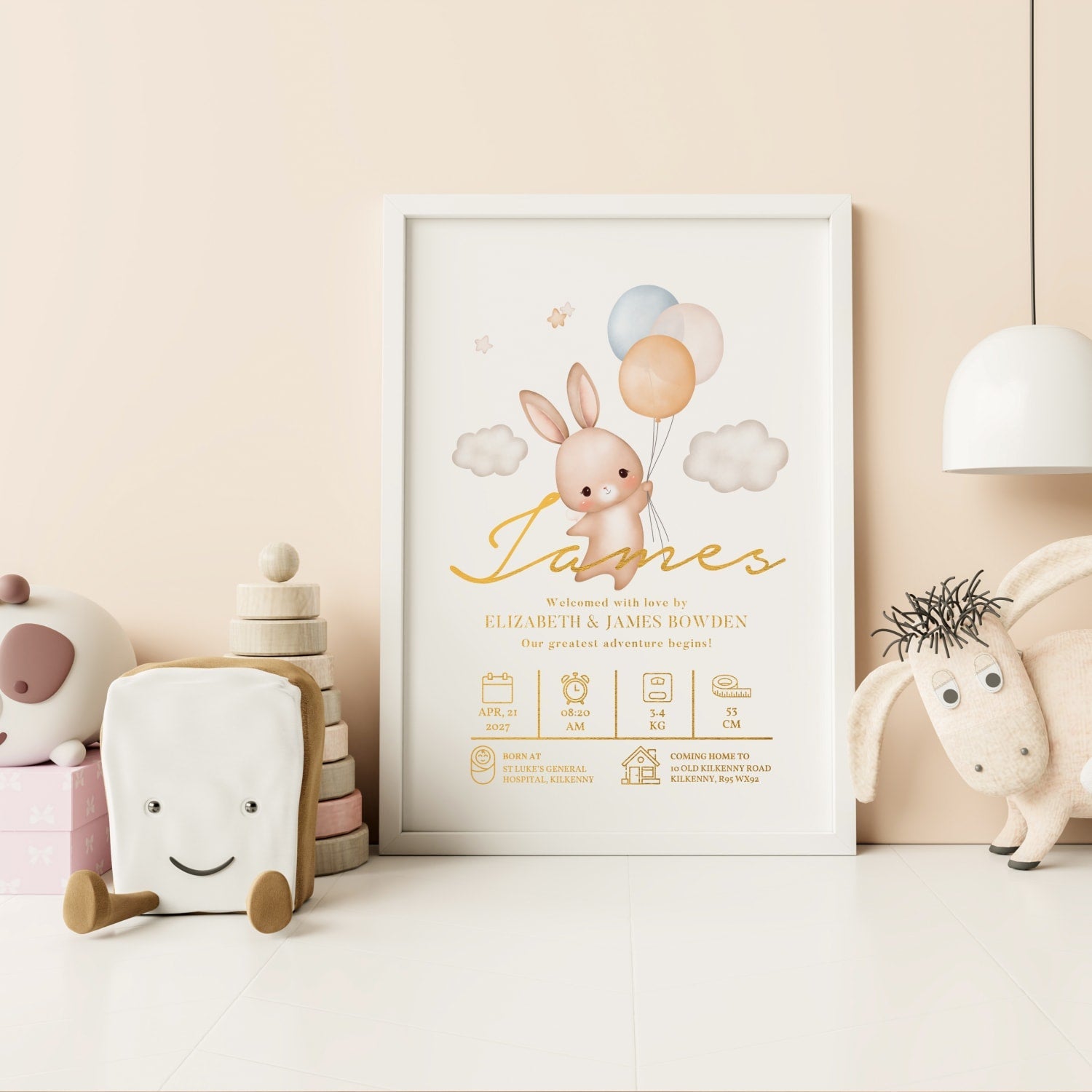 Bunny Personalised Baby Name Print For Nursery - Prints - Printarelle