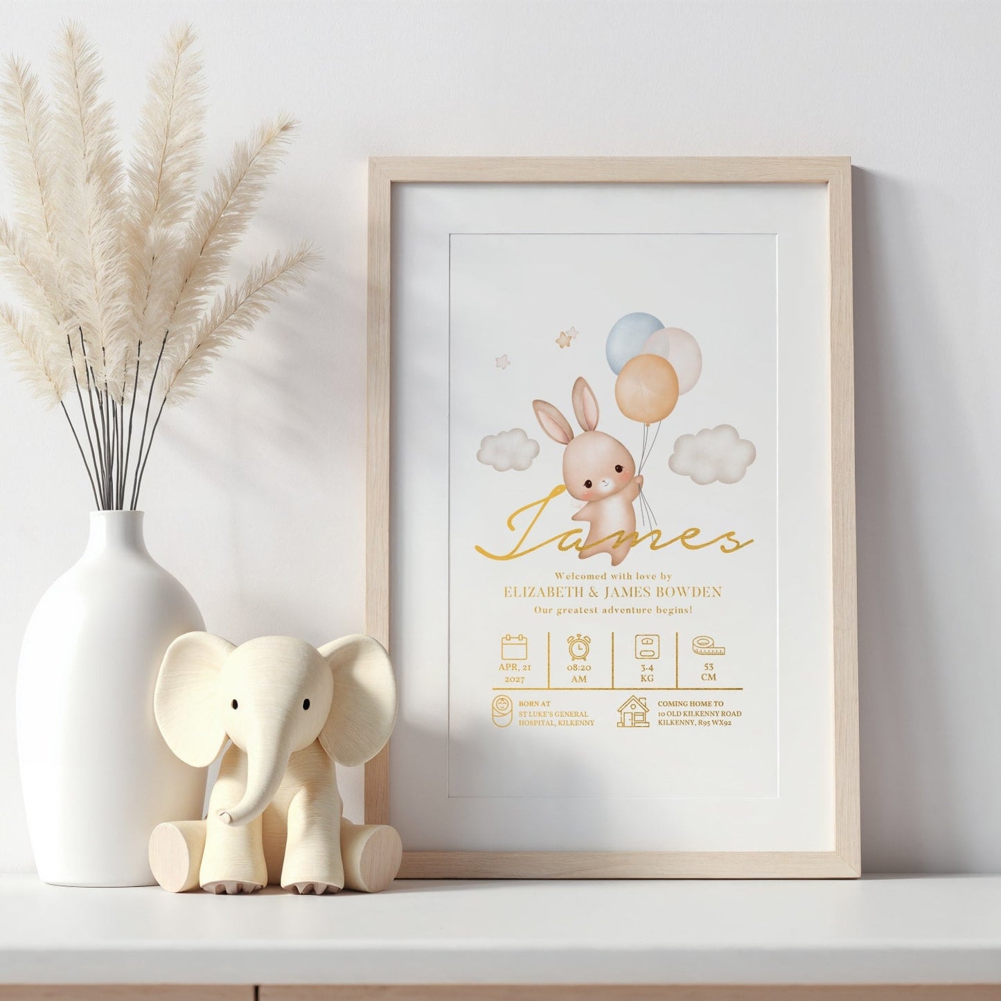 Bunny Personalised Baby Name Print For Nursery - Prints - Printarelle