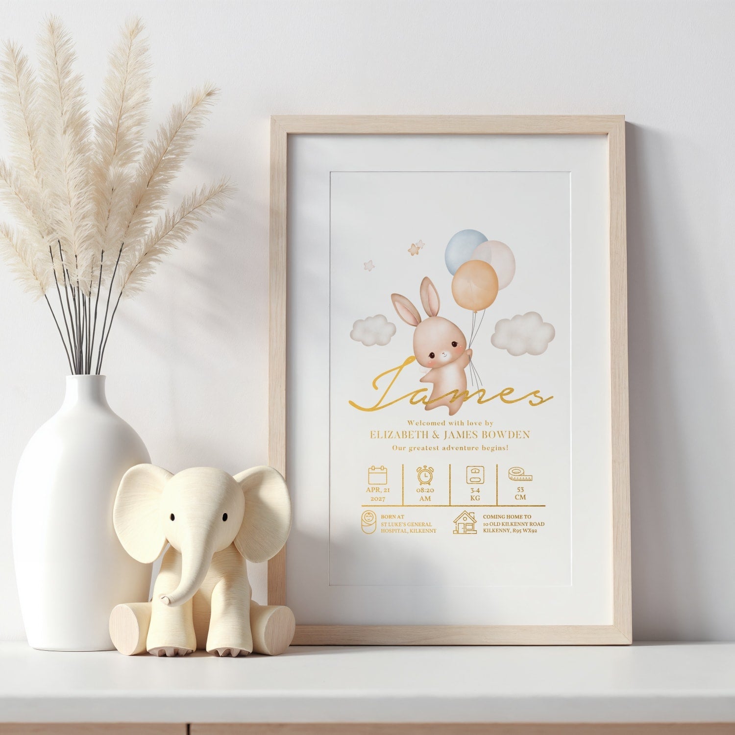 Bunny Personalised Baby Name Print For Nursery - Prints - Printarelle