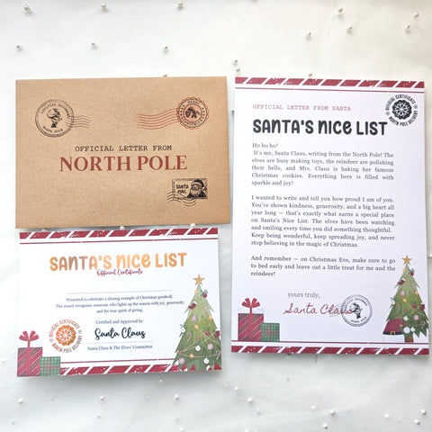 Santa’s Nice List Letter from Santa | Official Certificate Set