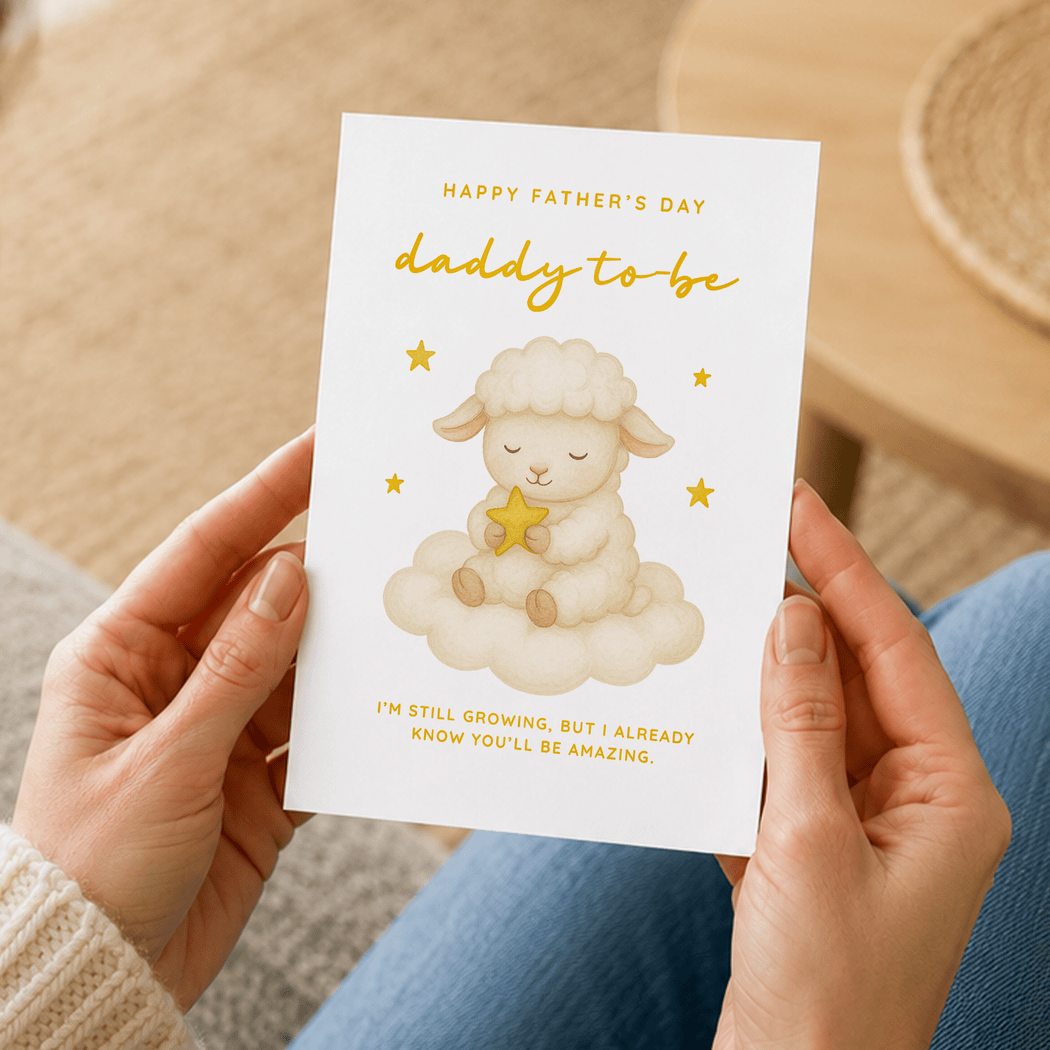 Daddy to Be Father's Day Card – Lamb with Stars From the Bump