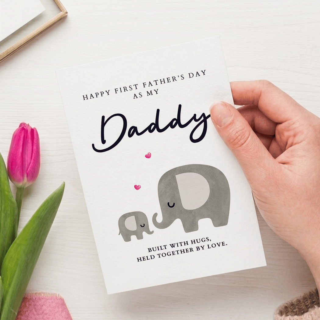 First Father's Day Card – Elephants with Hearts and Sweet Quote